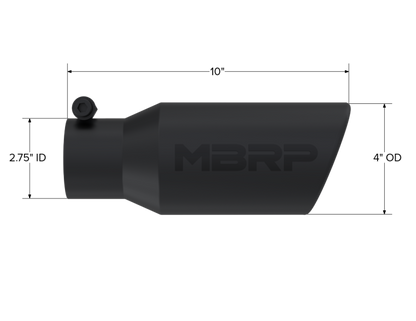 MBRP Tip, 4" O.D. Angled Rolled End 2 3/4" Inlet 10" Length,Black T5157BLK Photo - Close Up