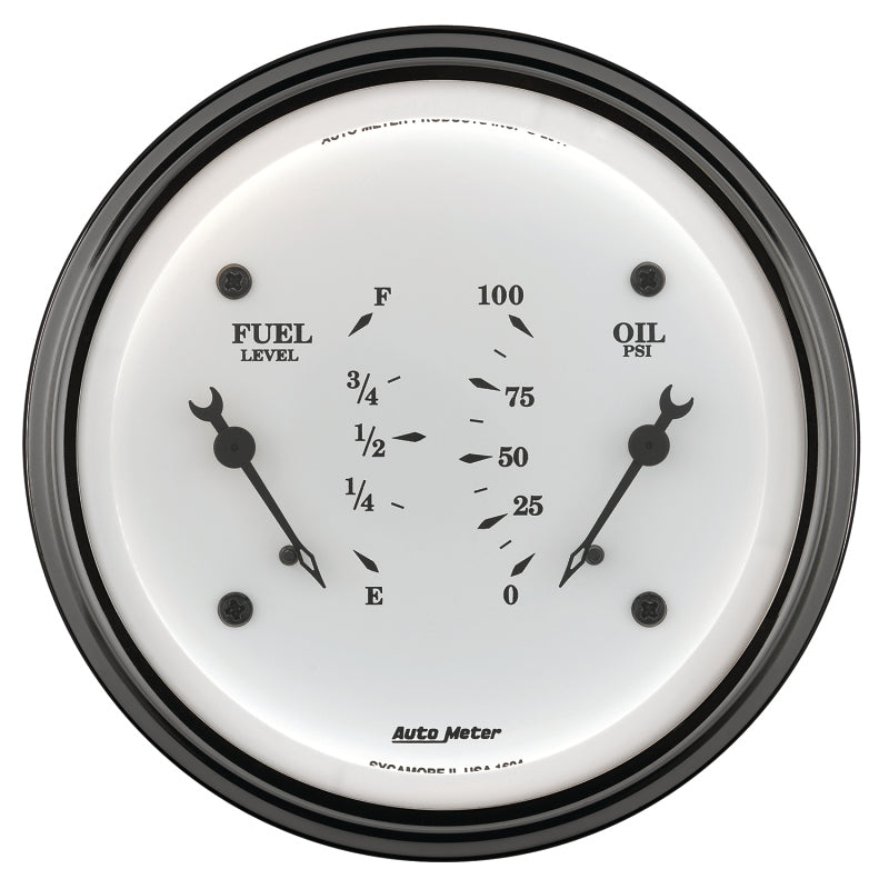AutoMeter Gauge Dual Fuel & Oilp 3-3/8in. 240 Ohm(e) to 33 Ohm(f) & 100PSI Elec Old Tyme Wht 1613 1613 User 2