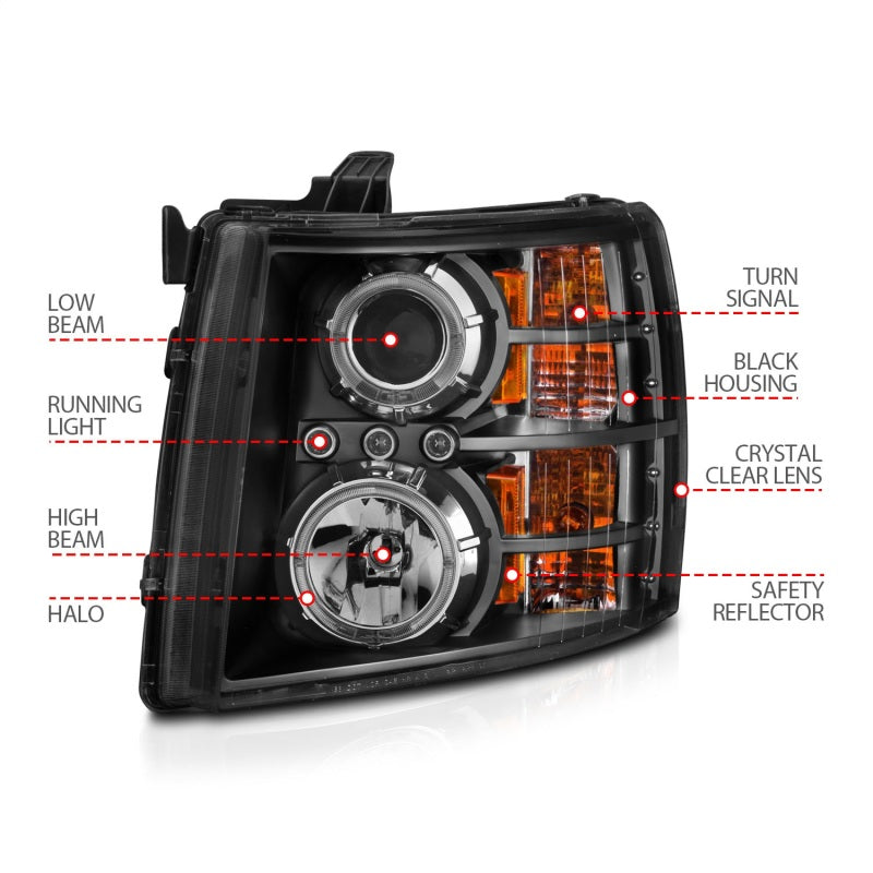 Anzo 2007-2013 Chevrolet Silverado 1500 Projector Headlights w/ Halo Black 111200 Photo - Unmounted