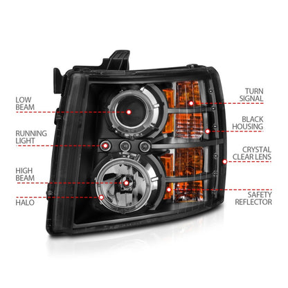 Anzo 2007-2013 Chevrolet Silverado 1500 Projector Headlights w/ Halo Black 111200 Photo - Unmounted