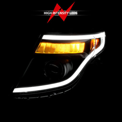ANZO 11-15 Ford Explorer (w/Factory Halogen HL Only) Projector Headlights w/Light Bar Black Housing 111575 111575 Photo - Unmounted
