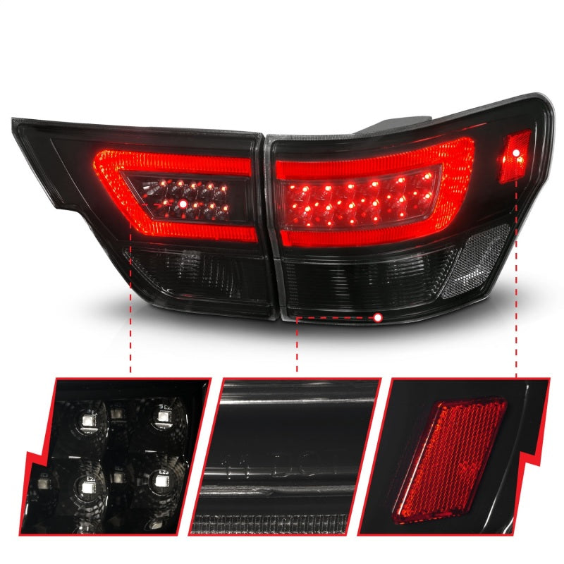 ANZO 11-13 Jeep Grand Cherokee LED Taillights w/ Lightbar Black Housing/Smoke Lens 4pcs 311440 311440 Photo - Unmounted