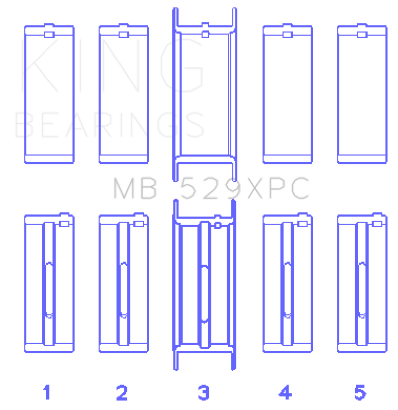 King Engine Bearings King Ford 260CI/289CI/302 5.0L Windsor Coated Crankshaft Main Bearing Set of 5 (Size .010) MB529XPC010 MB529XPC010 Photo - Primary