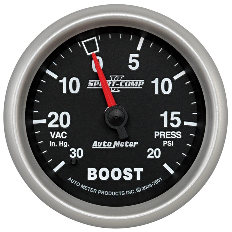 Autometer Gauge, Vac/Boost, 2 5/8", 30inHg-20 Psi, Mechanical, Sport-Comp II 7601 Photo - Primary