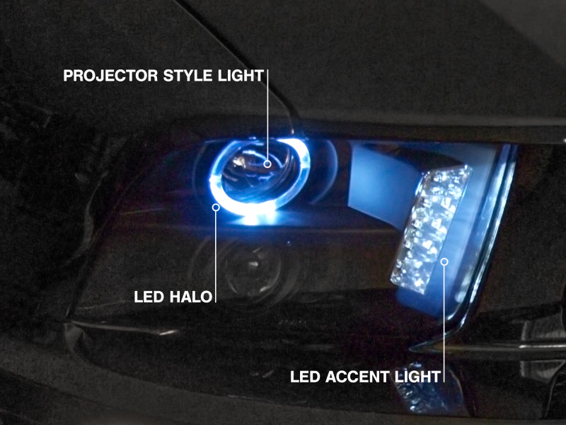 Raxiom 05-09 Ford Mustang w/ Halogen LED Halo Prjctr Headlights-Blk Hsng(Smoked Lens Exclude GT500) 49128 49128 Photo - Close Up