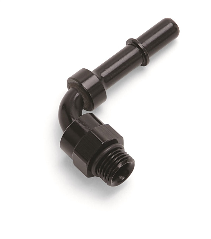 Russell Performance Adpt Fitting 3/8in SAE Qck Dis Male to #8 SAE Port Male Swvl End 90 Deg Blk Anod 644063 644063 Photo - Primary