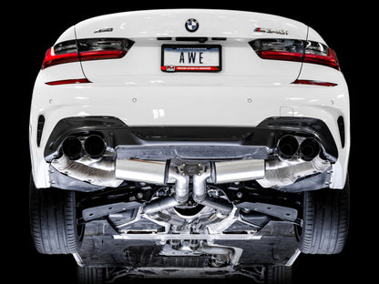 AWE Tuning 2019+ BMW M340i (G20) Resonated Touring Edition Exhaust - Quad Diamond Black Tips 3015-43158 3015-43158 Photo - Mounted
