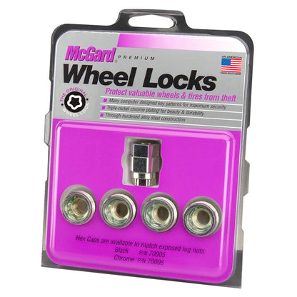 McGard Wheel Lock Nut Set - 4pk. (Under Hub Cap / Cone Seat) 7/16-20 / 3/4 & 13/16 Hex / .775in. L 24011 24011 Photo - in package