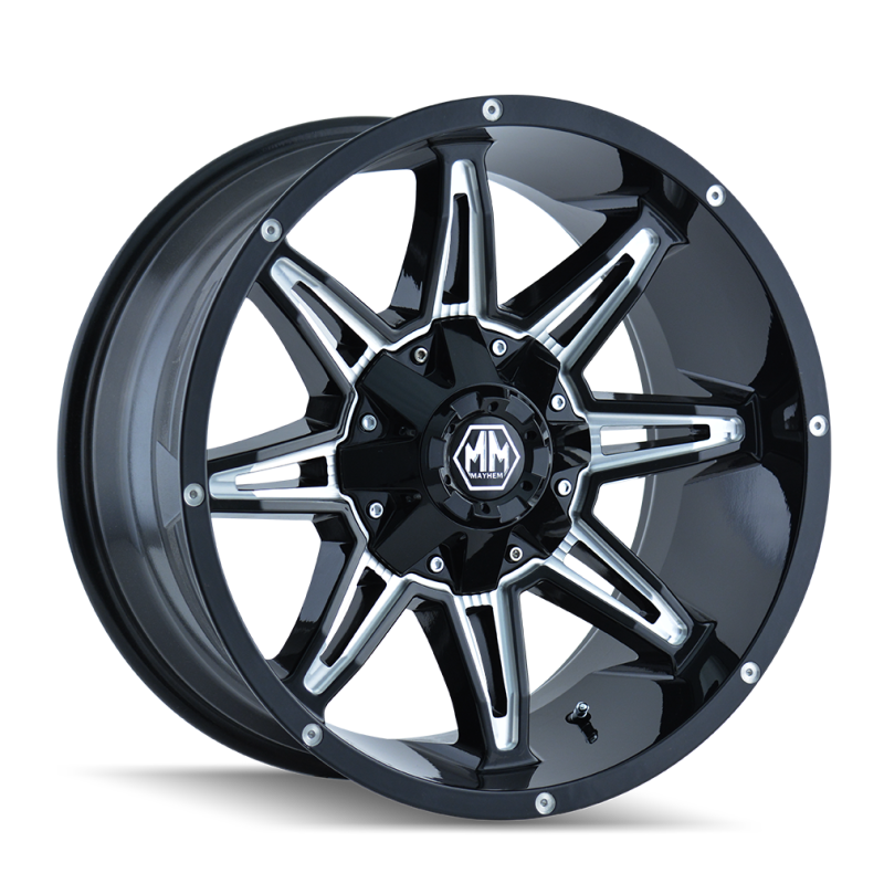 Mayhem 8090 Rampage 20x9 / 5x150 BP / 0mm Offset / 110mm Hub Black w/ Milled Spokes Wheel 8090-2997M 8090-2997M Photo - Primary