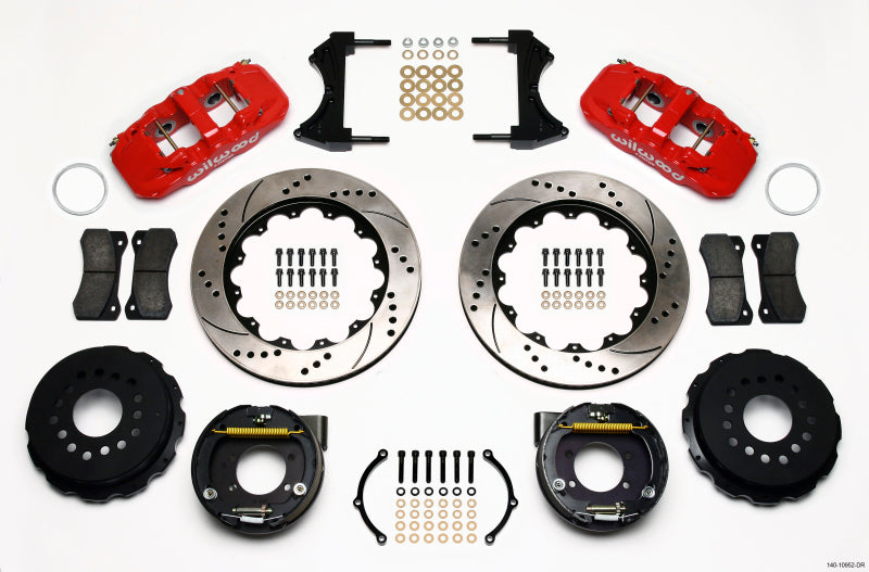 Wilwood AERO4 Rear P-Brake Kit 14.00in Drill Red Ford 8.8 w/2.5in Offset-5 Lug 140-10952-DR 140-10952-DR Photo - Primary