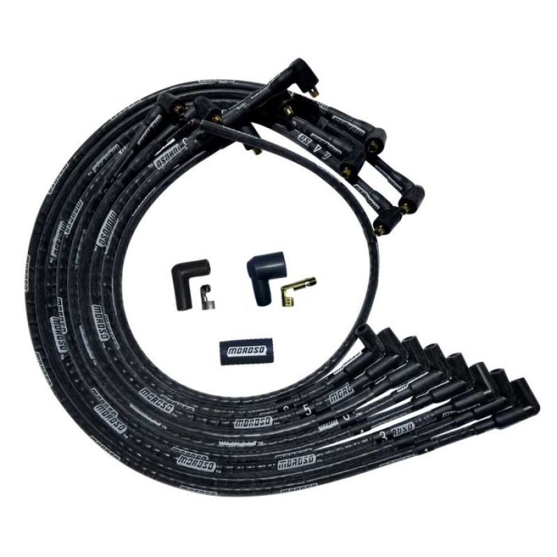 Moroso SBC Under Header 90 Deg Plug Non-HEI Sleeved Ultra Spark Plug Wire Set - Black 51529 51529 User 1