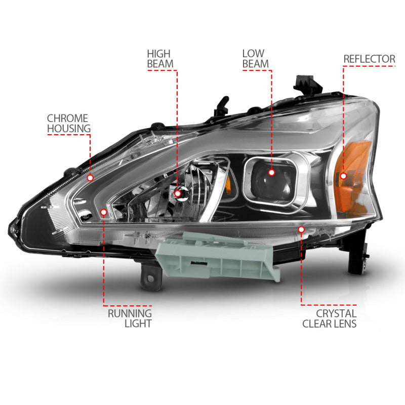 ANZO 13-15 Nissan Altima (w/o Factory HID Bulbs) Projector Headlights - w/ Light Bar Chrome Housing 121570 121570 Photo - Unmounted