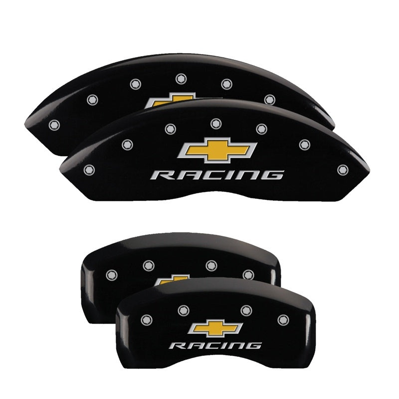 MGP 4 Caliper Covers Engraved Front & Rear Chevy racing Black finish silver ch 13007SBRCBK 13007SBRCBK Photo - Primary
