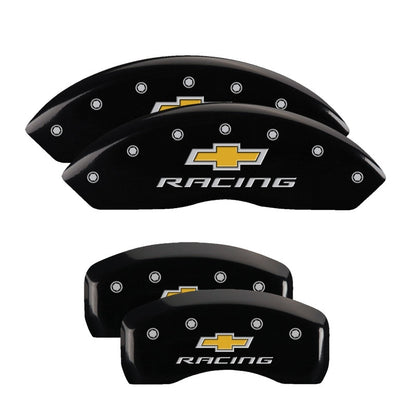 MGP 4 Caliper Covers Engraved Front & Rear Chevy racing Black finish silver ch 13007SBRCBK 13007SBRCBK Photo - Primary
