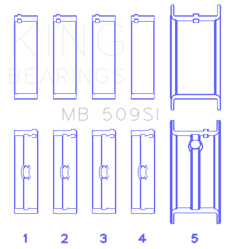 King Engine Bearings King Chevrolet 400 Crankshaft Main Bearing Set (Set of 5) MB509SI040 MB509SI040 Photo - Primary