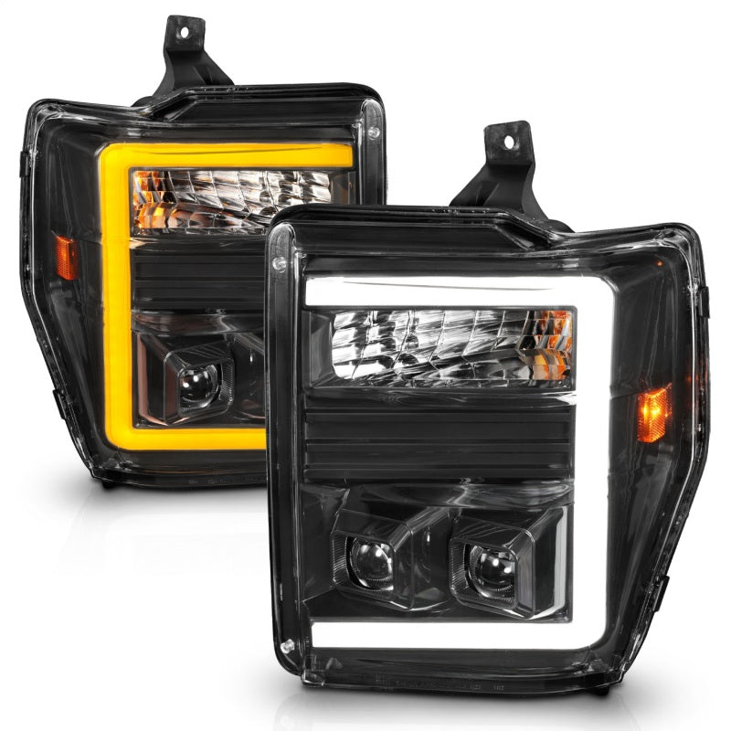 ANZO 08-10 Ford F-250 - F-550 Super Duty Projector Headlights w/ Light Bar Switchback Black Housing 111586 111586 Photo - Unmounted