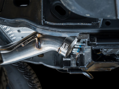 AWE Tuning 2021+ Ford Bronco 0FG Dual Rear Exit Exhaust w/Diamond Black Tips & Bash Guard 3015-33456 3015-33456 Photo - Mounted