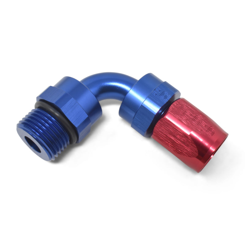 Russell Hose End #6 Hose To #6 Radius Inlet Port Swivel 90° Red/Blue 612460 Photo - out of package