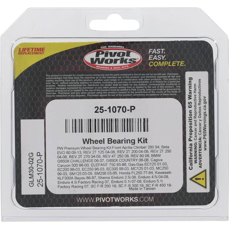 Pivot Works Aprilia/Beta/BMW/Cagiva/Gas-Gas/Honda/Kawasaki/Sherco Wheel Bearing Kit Premium Bearings 25-1070-P 25-1070-P Photo - Primary