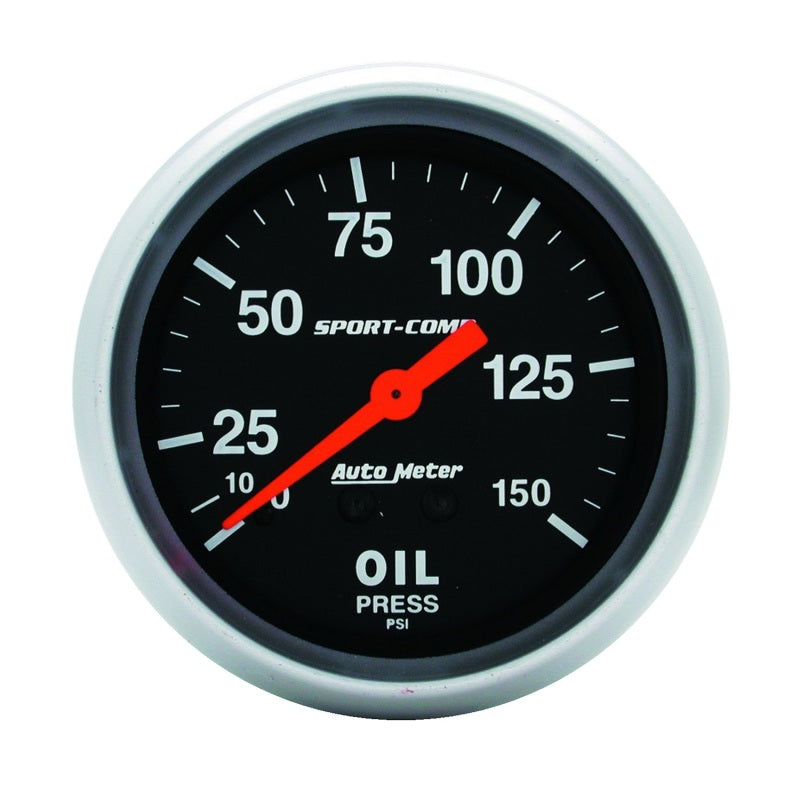 Autometer Gauge, Oil Pressure, 2 5/8", 150Psi, Mechanical, Sport-Comp 3423 Photo - Primary