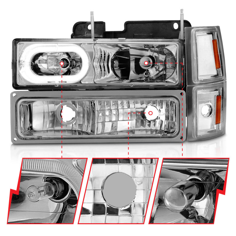 ANZO 88-98 Chevrolet C1500 Crystal Headlights Chrome Housing w/ Signal and Side Marker Lights 111508 111508 Photo - Unmounted