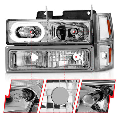 ANZO 88-98 Chevrolet C1500 Crystal Headlights Chrome Housing w/ Signal and Side Marker Lights 111508 111508 Photo - Unmounted