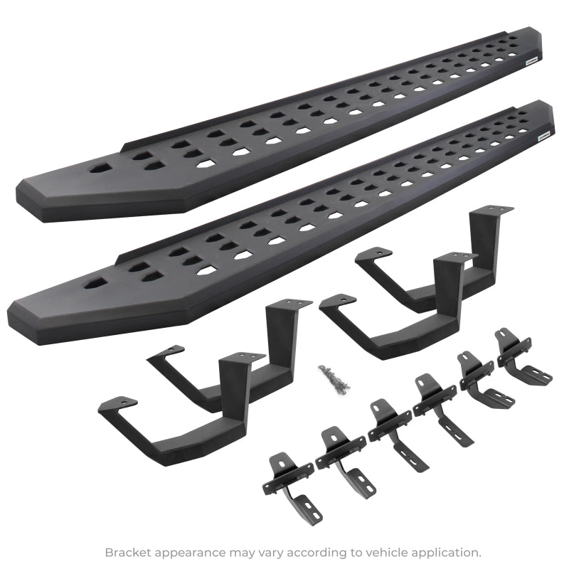 Go Rhino RB20 Running Boards W/Mounting Brackets, 2 Pairs of Drop Steps Kit- Text Black 6940488020PC