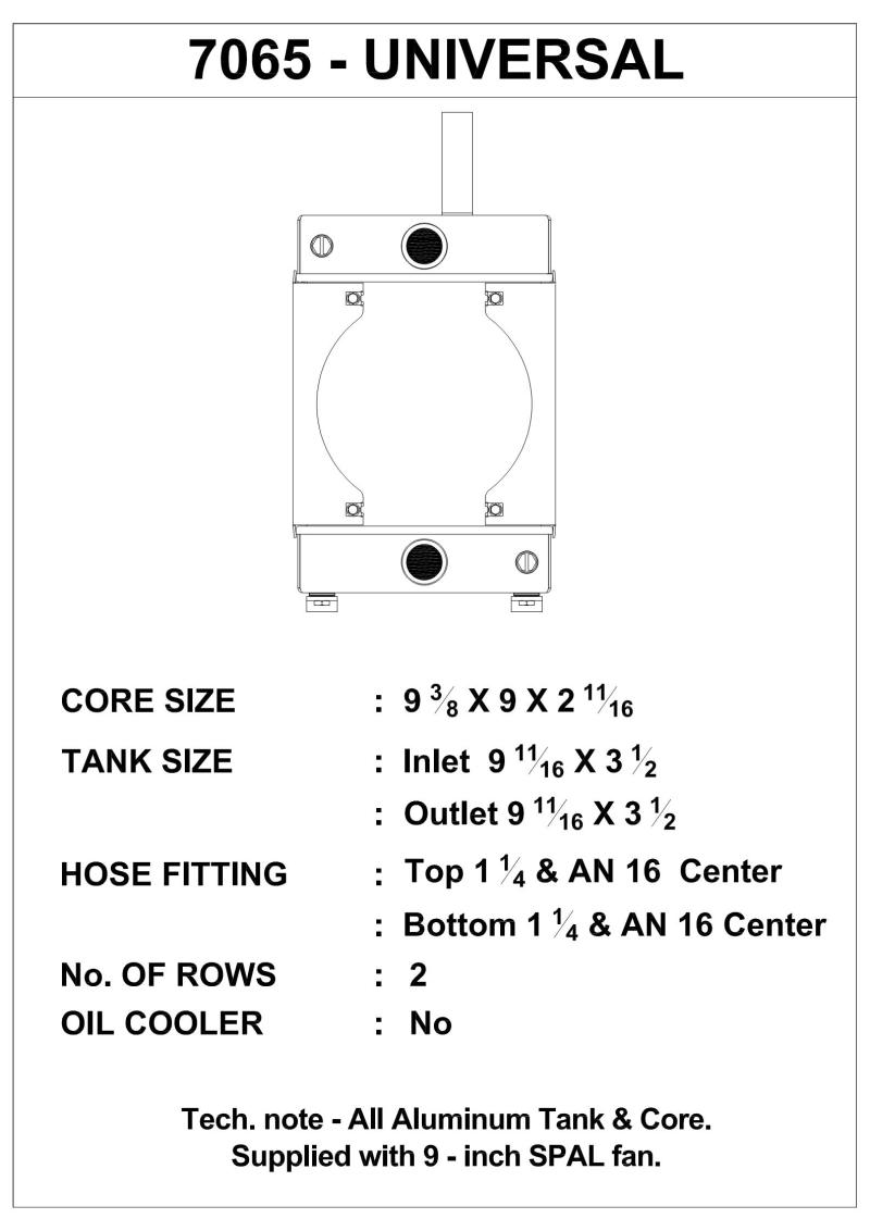 CSF Universal Drag Race Radiator 7065 Technical Drawing
