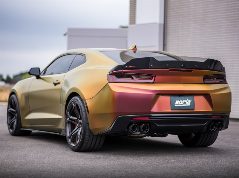 Borla 16-17 Chevy Camaro 6.2L 4in Dual CF Tips w/Black Core Dual Split Exit ATAK Catback Exhaust 140688CFBA 140688CFBA Photo - Close Up