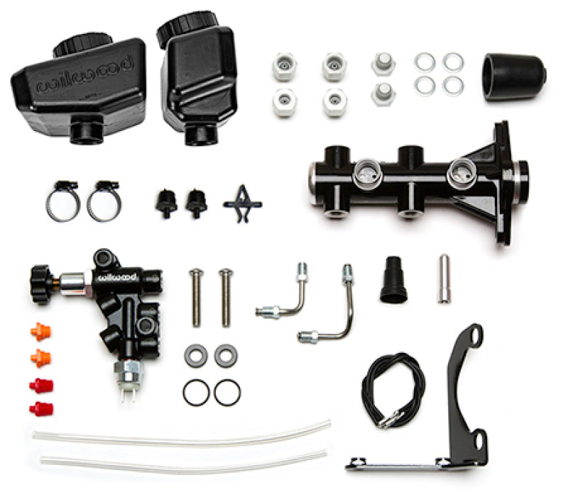 Wilwood Remote Tandem M/C Kit w/Brkt and Valve - 1.12in Bore Black 261-16963-BK