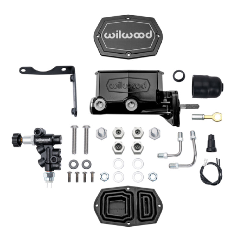 Wilwood Mopar Compact Tandem Master Cylinder Kit w/ Combination Valve & Pushrod 15/16in Bore - Black 261-16796-BK