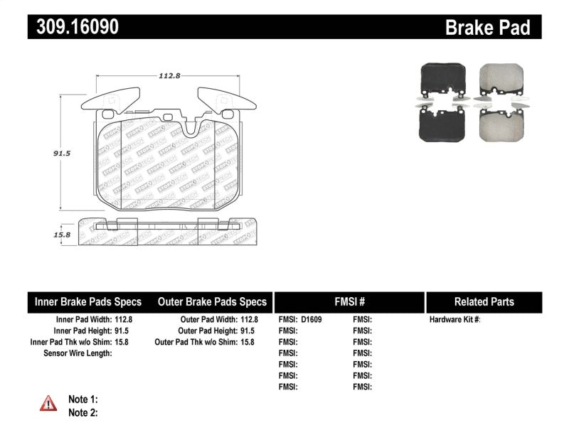 StopTech Sport Brake Pads With Shims And Hardware 309.16090 Photo - Primary