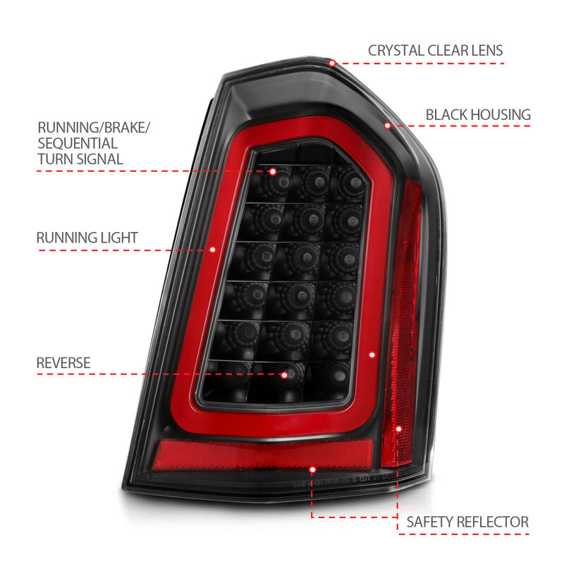 ANZO 11-14 Chrysler 300 LED Taillights Black w/ Sequential 321343 321343 Photo - out of package