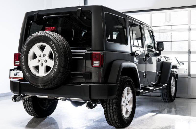 AWE Tuning 07-18 Jeep Wrangler JK/JKU 3.6L Tread Edition Axle-Back Dual Exhaust - Chrome Silver Tips 3015-32003 3015-32003 Photo - Mounted