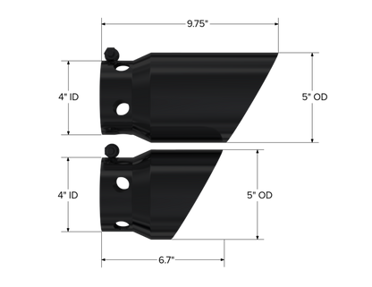 MBRP 2008+ Ford F250/350/450 6.4 L 4 inlet 5 Tip Cover Set - 6.75in and 9.75in Length - Black T5111BLK T5111BLK Line Art