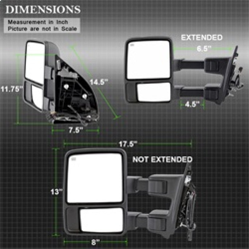 SPYDER xTune Ford SuperDuty 08-15 Extendable Heated Mirrors w/ LED Signal Smoke MIR-FDSD08S-PW-SM-SET 9935831 9935831 Photo - Unmounted