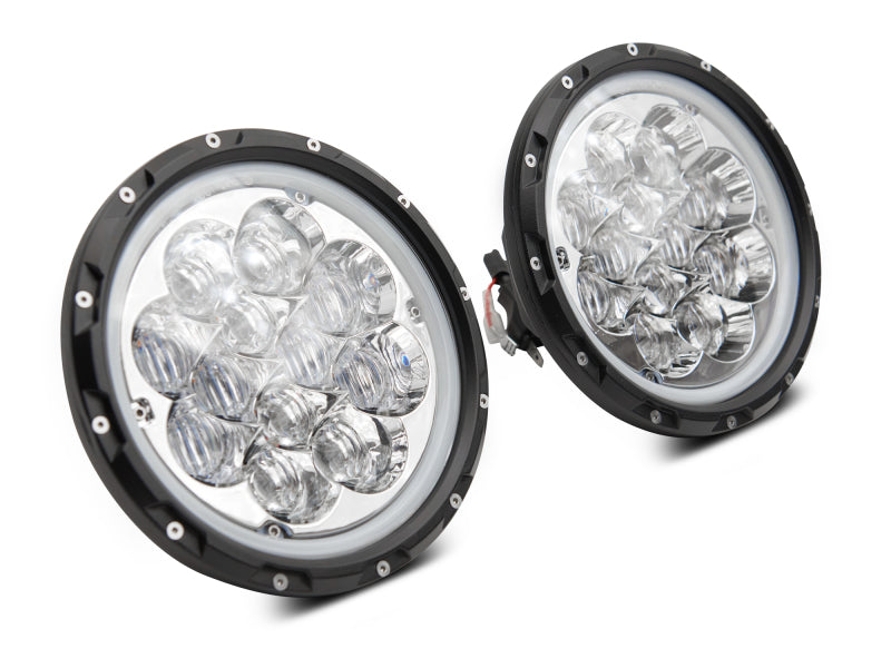 Raxiom 97-18 Jeep Wrangler TJ/JK Axial Spider LED Headlight w/ Amber DRL- Chrome Hsng (Clear Lens) J108047 J108047 Photo - Close Up