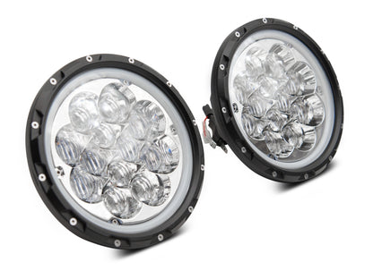 Raxiom 97-18 Jeep Wrangler TJ/JK Axial Spider LED Headlight w/ Amber DRL- Chrome Hsng (Clear Lens) J108047 J108047 Photo - Close Up