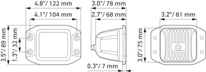 Hella Universal Black Magic 3.2in L.E.D. Cube Kit - Flood Beam (Flush Mount) 358176831 358176831 Technical Drawing