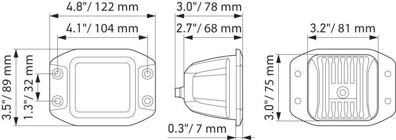 Hella Universal Black Magic 3.2in L.E.D. Cube Kit - Flood Beam (Flush Mount) 358176831 358176831 Technical Drawing