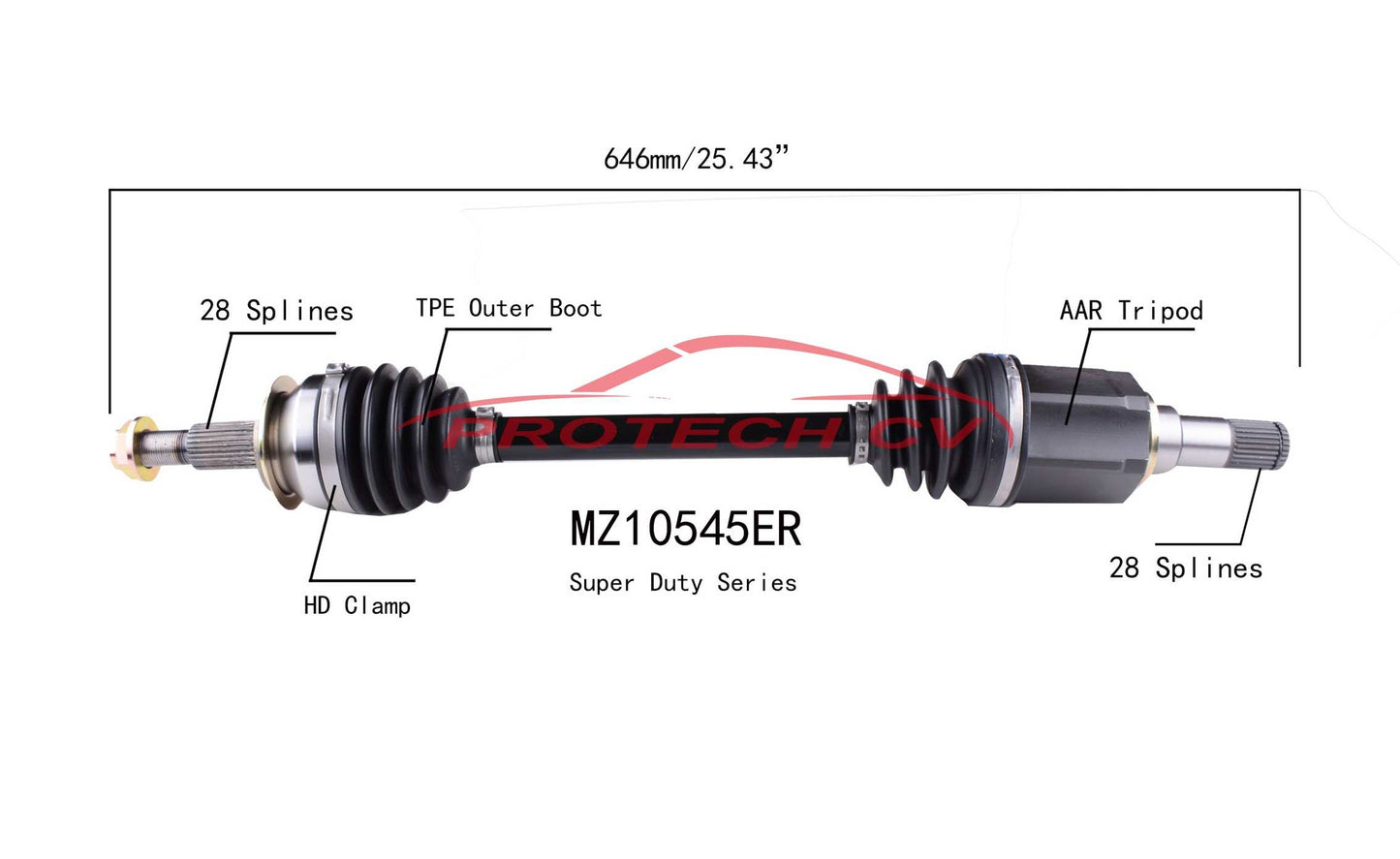 Protech CV CV Axle Assembly MZ10545ER