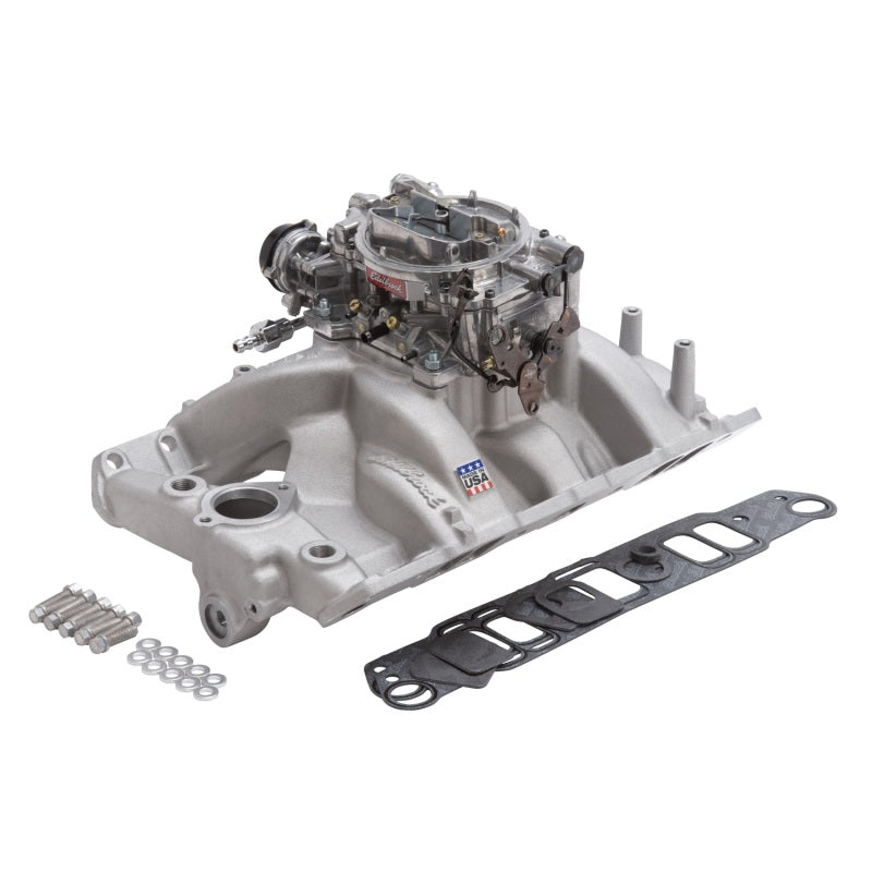 Edelbrock Manifold and Carb Kit, Performer RPM, Pontiac, Natural Finish 2056 Photo - Unmounted