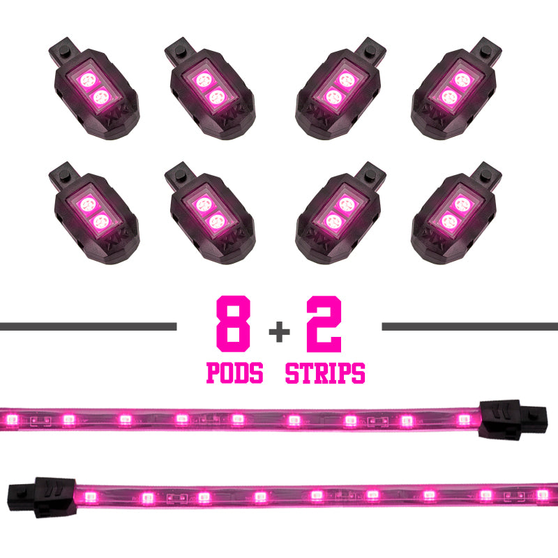 XKGLOW XK Glow Strips Single Color XKGLOW LED Accent Light Motorcycle Kit Pink - 8xPod + 2x8In XK034001-P XK034001-P User 1