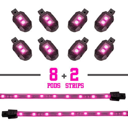 XKGLOW XK Glow Strips Single Color XKGLOW LED Accent Light Motorcycle Kit Pink - 8xPod + 2x8In XK034001-P XK034001-P User 1