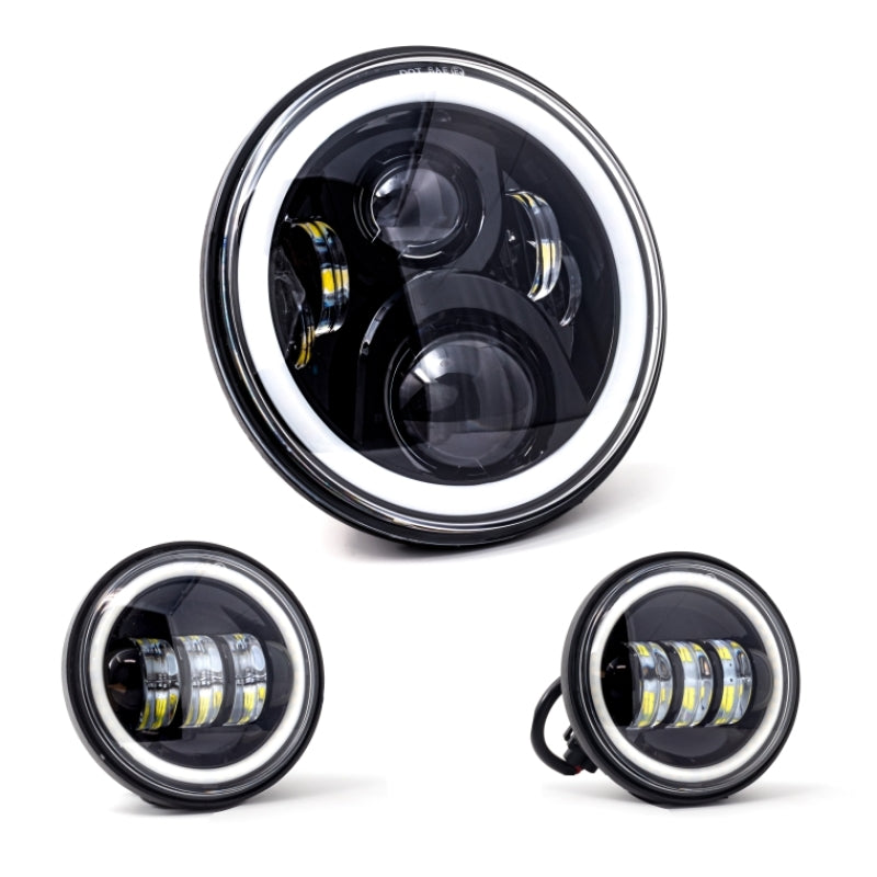 Letric Lighting 7? Full-Halo Black LED Headlight with (2) 4.5? Full-Halo Black Passing Lamps LLC-LHK-7BH LLC-LHK-7BH Photo - Primary