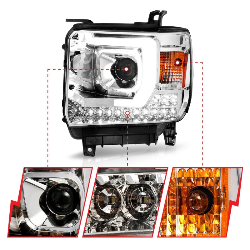 ANZO 14-15 GMC Sierra 1500/2500HD/3500HD Plank Style Projector Headlight - Chrome Housing 111553 111553 Photo - Unmounted