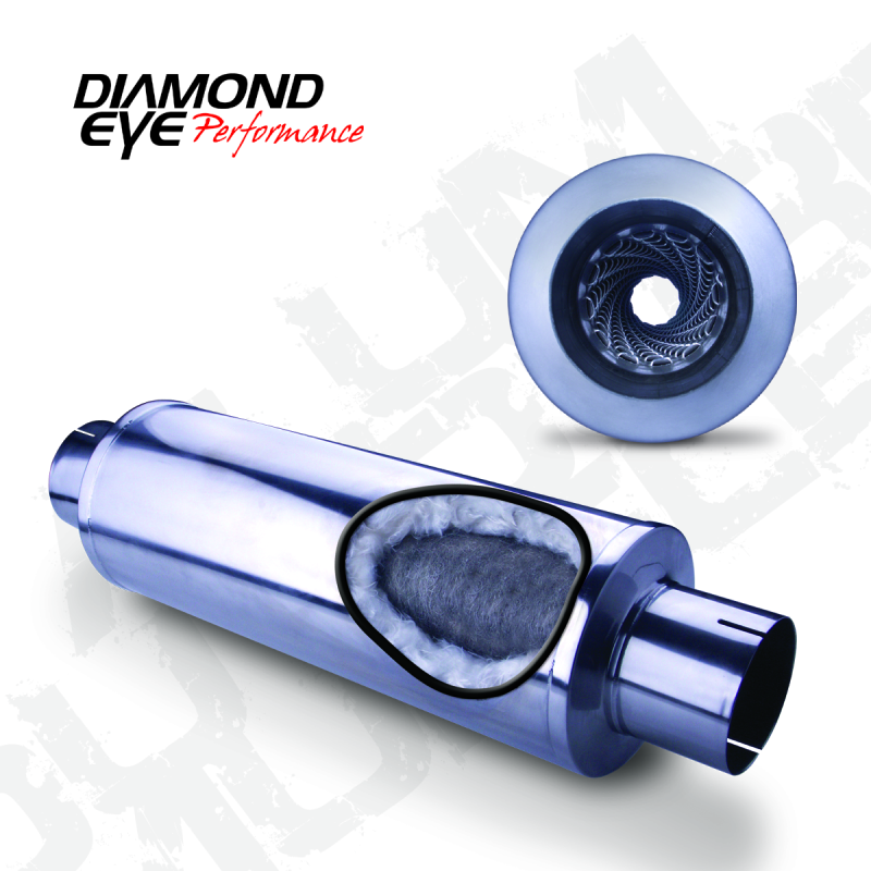 Diamond Eye Performance Diamond Eye MFLR 4inID SGL IN/SGL OUT 7inDIA X 24in BODY 30in LENGTH LOUVERED SLOTTED ENDS 409 SS 460033 460033 Photo - Primary