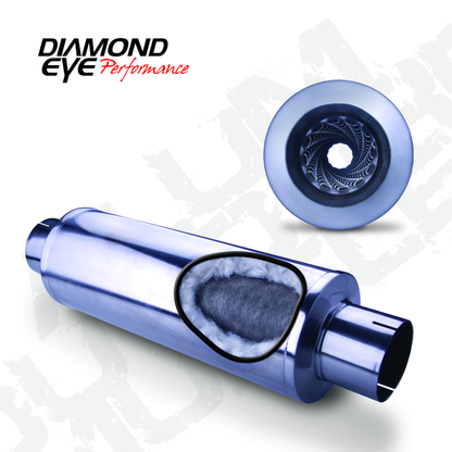 Diamond Eye Performance Diamond Eye MFLR 4inID SGL IN/SGL OUT 7inDIA X 24in BODY 30in LENGTH LOUVERED SLOTTED ENDS 409 SS 460033 460033 Photo - Primary