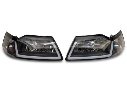 Raxiom 99-04 Ford Mustang Axial Series Headlights w/ Sequential LED Bar- Blk Housing (Clear Lens) 422713 422713 Photo - Close Up