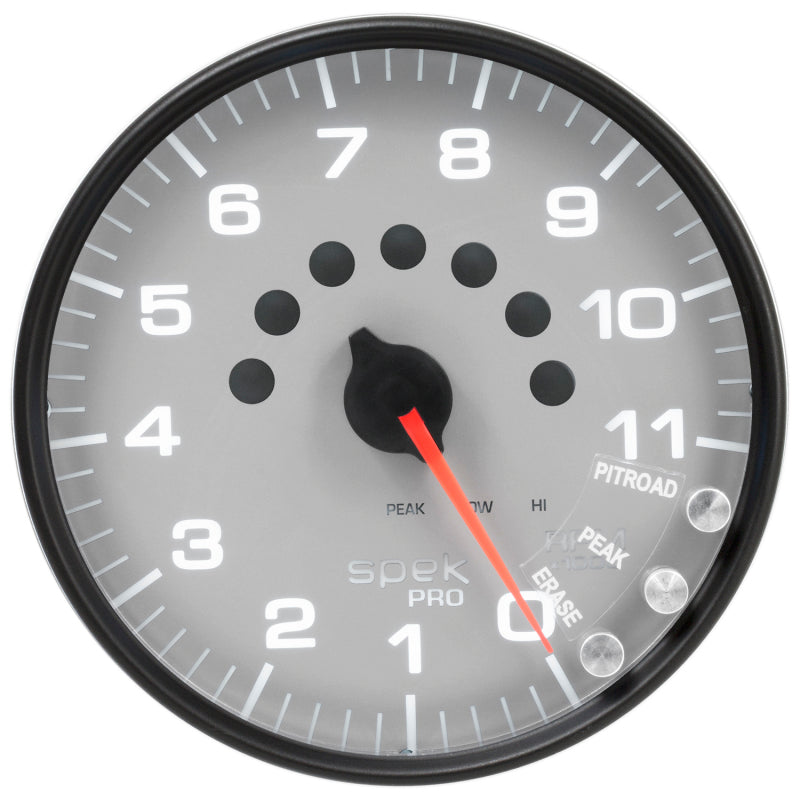 AutoMeter Gauge Tachometer 5in. 11K RPM W/Shift Light & Peak Mem Silver/Black Spek-Pro P23922